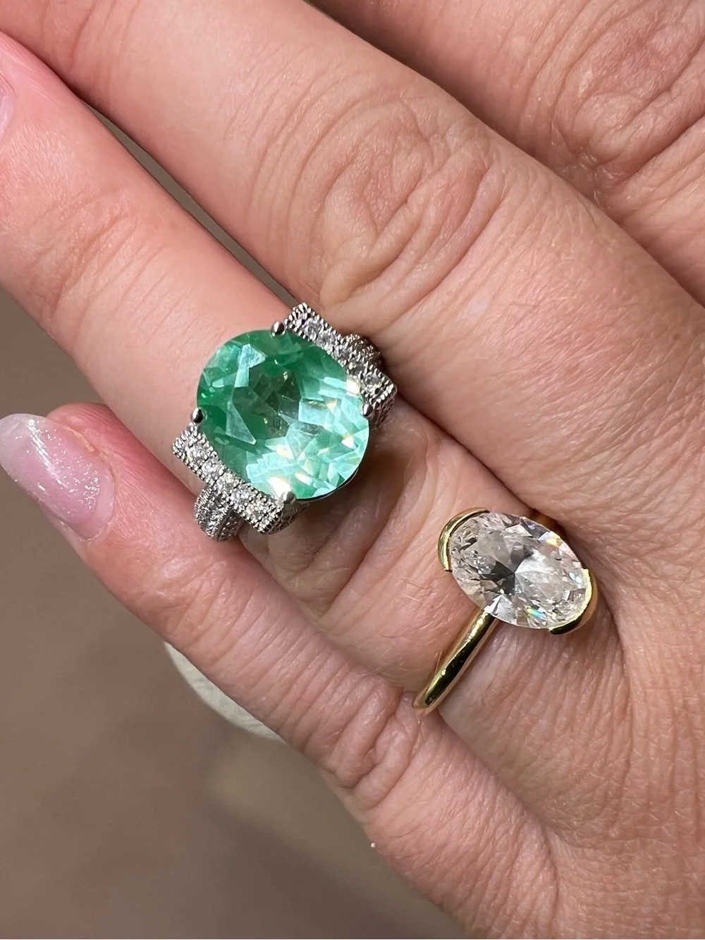 Vanna K Green Gemstone Sterling silver Halo Cocktail Ring
